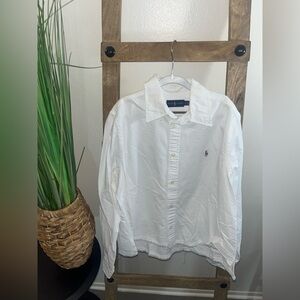 Women’s Ralph Lauren white Distressed Fringed Button Down size Large